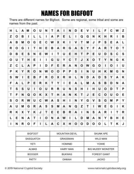 WS NAMES FOR BIGFOOT